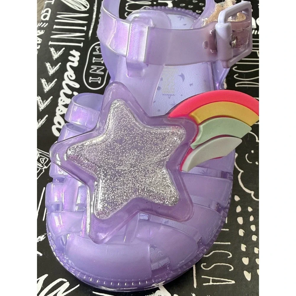 Mini Melissa Toddler Girls Sandal Size 5 Glitter Rainbow Star Possession II NIB